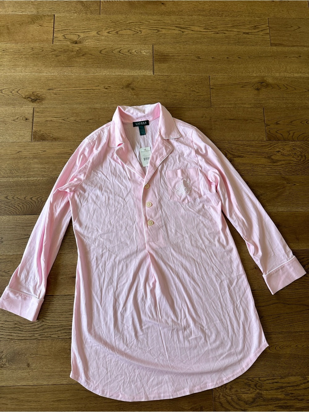 New Lauren Ralph Lauren Sleep Shirt 100% Cotton Pink Dress Shirt Long Sleeve